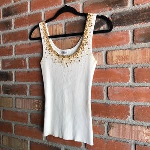 NWOT Cache M Cream Sequin/Beaded/Jeweled Tank WOW!